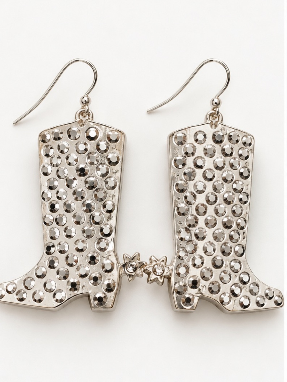Rhinestone Silver Cowboy Boot Drop Earrings - Women's Jewelry